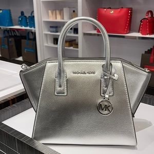 Michael Kors Avril Small Leather Top-Zip Satchel Color Silver